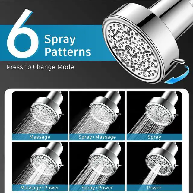 Alt view image 3 of 7 - Filtered Shower Head, High Pressure 6 Spray Modes Shower Head with Filters for Hard Water Remove Chlorine, Improves Skin & Hair, Rain Showerhead with One-Click Filter Change Design