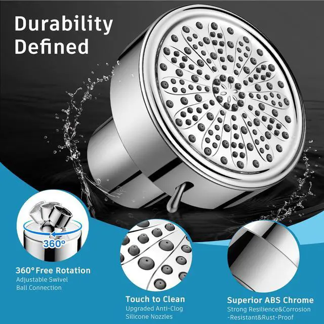 Alt view image 6 of 7 - Filtered Shower Head, High Pressure 6 Spray Modes Shower Head with Filters for Hard Water Remove Chlorine, Improves Skin & Hair, Rain Showerhead with One-Click Filter Change Design