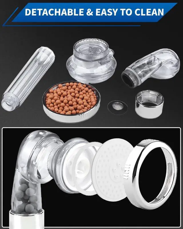 Alt view image 7 of 7 - Filtered Shower Head for Hard Water, High Pressure 3 Modes Shower Heads with Handheld Spray, Water Softener Showerhead Set with Mineral Beads to Remove Chlorine & Fluoride for Dry Hair & Skin