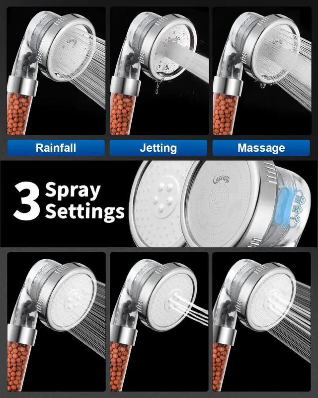 Alt view image 2 of 7 - Filtered Shower Head for Hard Water, High Pressure 3 Modes Shower Heads with Handheld Spray, Water Softener Showerhead Set with Mineral Beads to Remove Chlorine & Fluoride for Dry Hair & Skin