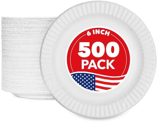Main image of 6-Inch Paper Plates Uncoated, Everyday Disposable Dessert Plates 6" Paper Plate Bulk, White, 500 Count, Stock Your Home