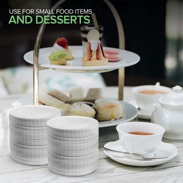 Alt view image 7 of 7 - 6-Inch Paper Plates Uncoated, Everyday Disposable Dessert Plates 6" Paper Plate Bulk, White, 100 Count