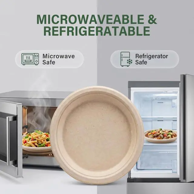 Alt view image 5 of 7 - Compostable Paper Plates 9 Inch 125 Count: Soak & Cut Proof Super Strong Disposable Plate - Bagasse Biodegradable Eco-Friendly Sugarcane Dinner Plates for Daily Party - Natural Brown