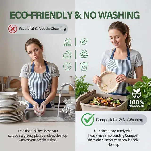 Alt view image 4 of 7 - Compostable Paper Plates 9 Inch 125 Count: Soak & Cut Proof Super Strong Disposable Plate - Bagasse Biodegradable Eco-Friendly Sugarcane Dinner Plates for Daily Party - Natural Brown