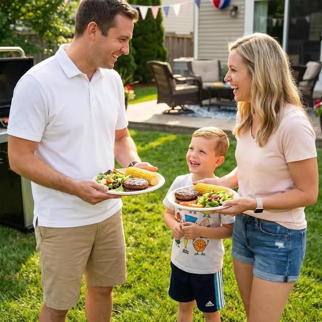 Alt view image 7 of 7 - Compostable Paper Plates 9 Inch 125 Count: Soak & Cut Proof Super Strong Disposable Plate - Bagasse Biodegradable Eco-Friendly Sugarcane Dinner Plates for Daily Party - Natural Brown