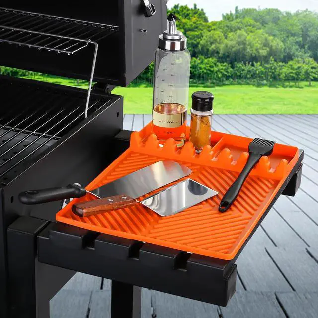 Main image of Silicone Tools Mat for Griddle Kitchen Cooking Baking Countertop-Side Shelf Spatula Mat with Drip Pad for Blackstone Weber Traeger Pit Boss Flat Top Grill Smoker- BBQ Accessories Gifts for Men(Orange)