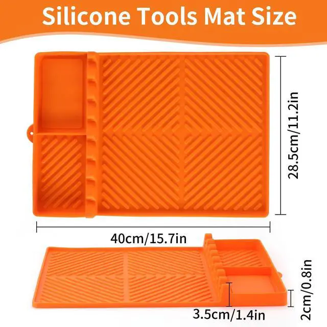Alt view image 2 of 7 - Silicone Tools Mat for Griddle Kitchen Cooking Baking Countertop-Side Shelf Spatula Mat with Drip Pad for Blackstone Weber Traeger Pit Boss Flat Top Grill Smoker- BBQ Accessories Gifts for Men(Orange)