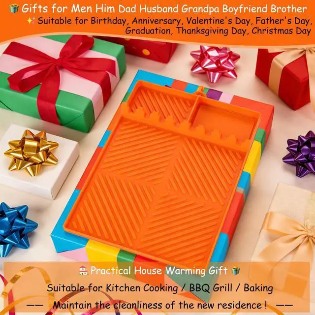 Alt view image 5 of 7 - Silicone Tools Mat for Griddle Kitchen Cooking Baking Countertop-Side Shelf Spatula Mat with Drip Pad for Blackstone Weber Traeger Pit Boss Flat Top Grill Smoker- BBQ Accessories Gifts for Men(Orange)