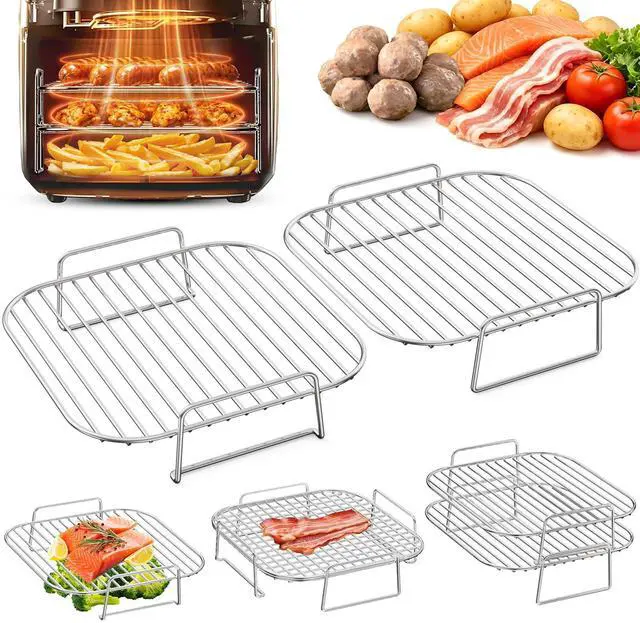 Main image of Air Fryer Rack Square 8'' Airfryer Basket Accessories, 2pcs Stackable Stainless Steel Grill Racks compatible with 5-8qt Ninja/Cosori/Chefman/Gourmia/Instant Pot other Airfryer or Oven