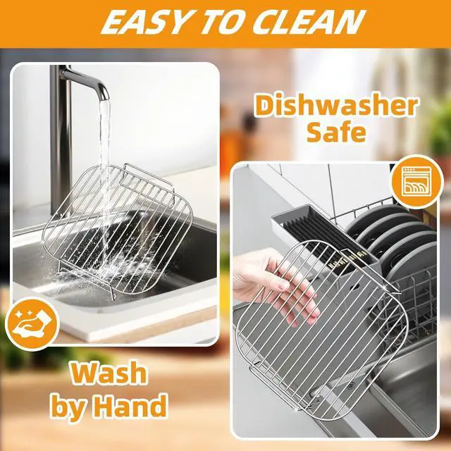Alt view image 6 of 7 - Air Fryer Rack Square 8'' Airfryer Basket Accessories, 2pcs Stackable Stainless Steel Grill Racks compatible with 5-8qt Ninja/Cosori/Chefman/Gourmia/Instant Pot other Airfryer or Oven