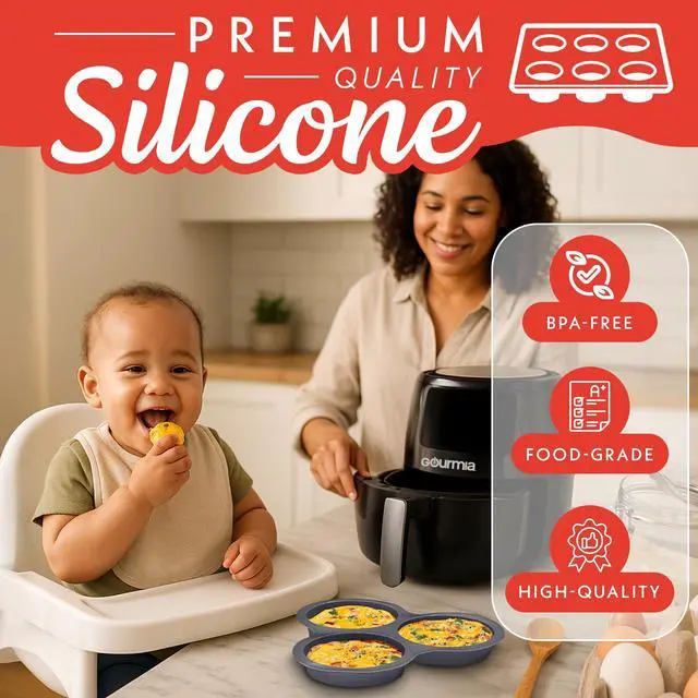 Alt view image 3 of 7 - Air Fryer Accessories Set - 3 Piece Silicone, Liner, Egg Bite Cooker, 7-Hole Cupcake Mold, BPA-Free, Nonstick, Heat Resistant 445°F, Dishwasher Safe, Food Grade