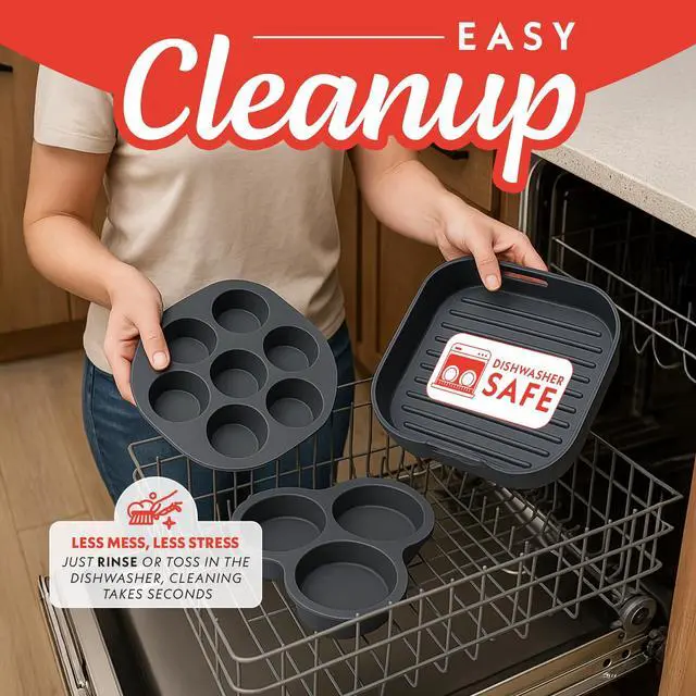 Alt view image 7 of 7 - Air Fryer Accessories Set - 3 Piece Silicone, Liner, Egg Bite Cooker, 7-Hole Cupcake Mold, BPA-Free, Nonstick, Heat Resistant 445°F, Dishwasher Safe, Food Grade