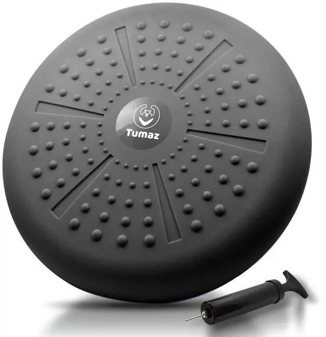 Main image of Balance Board Cushion - Improves Focus for Kids, Relieves Back Pain, Builds Core Strength (Black, Extra Thick, Pump Included)