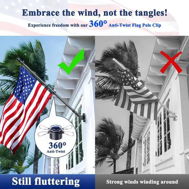 Alt view image 2 of 7 - Flag Pole Kit, Tangle Free Spinning Stainless Steel Rustproof Flagpole for 3x5 Sports Fan Outdoor Flags for Outside House (Black, 5FT, with Bracket)