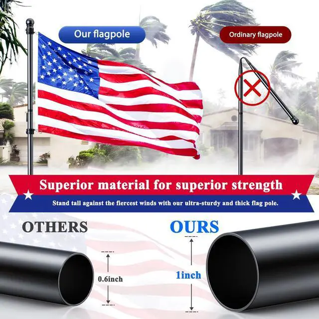 Alt view image 3 of 7 - Flag Pole Kit, Tangle Free Spinning Stainless Steel Rustproof Flagpole for 3x5 Sports Fan Outdoor Flags for Outside House (Black, 5FT, with Bracket)