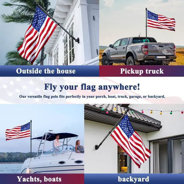 Alt view image 5 of 7 - Flag Pole Kit, Tangle Free Spinning Stainless Steel Rustproof Flagpole for 3x5 Sports Fan Outdoor Flags for Outside House (Black, 5FT, with Bracket)