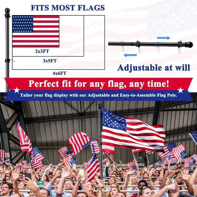 Alt view image 4 of 7 - Flag Pole Kit, Tangle Free Spinning Stainless Steel Rustproof Flagpole for 3x5 Sports Fan Outdoor Flags for Outside House (Black, 5FT, with Bracket)
