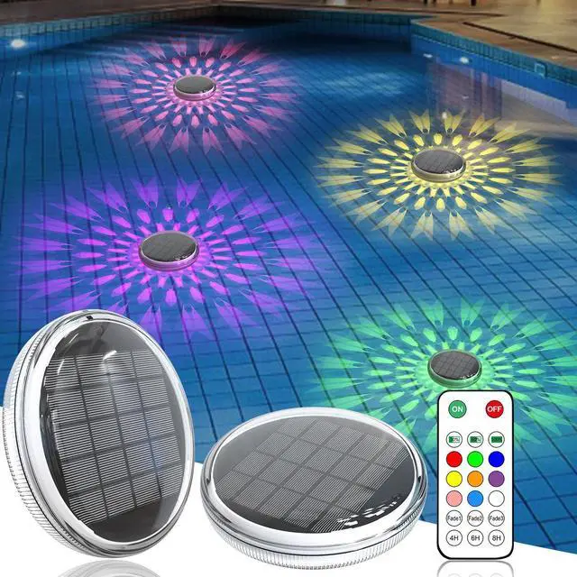 Main image of Solar Rechargeable Floating Pool Lights(2 Pack), Pool Lights that Float with Remote Control, 9 Lighting, Timing Mode, IPX7 Waterproof for Inground Pool, Bathroom, Bathtub, Pool Party