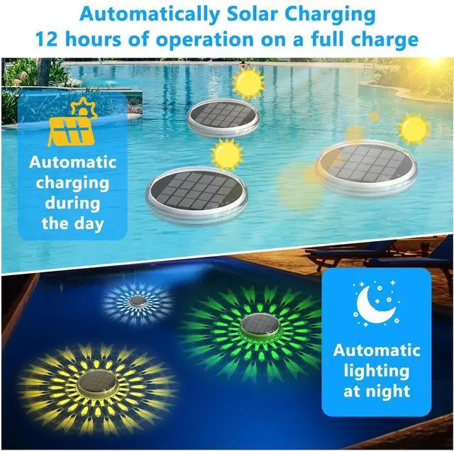 Alt view image 2 of 7 - Solar Rechargeable Floating Pool Lights(2 Pack), Pool Lights that Float with Remote Control, 9 Lighting, Timing Mode, IPX7 Waterproof for Inground Pool, Bathroom, Bathtub, Pool Party
