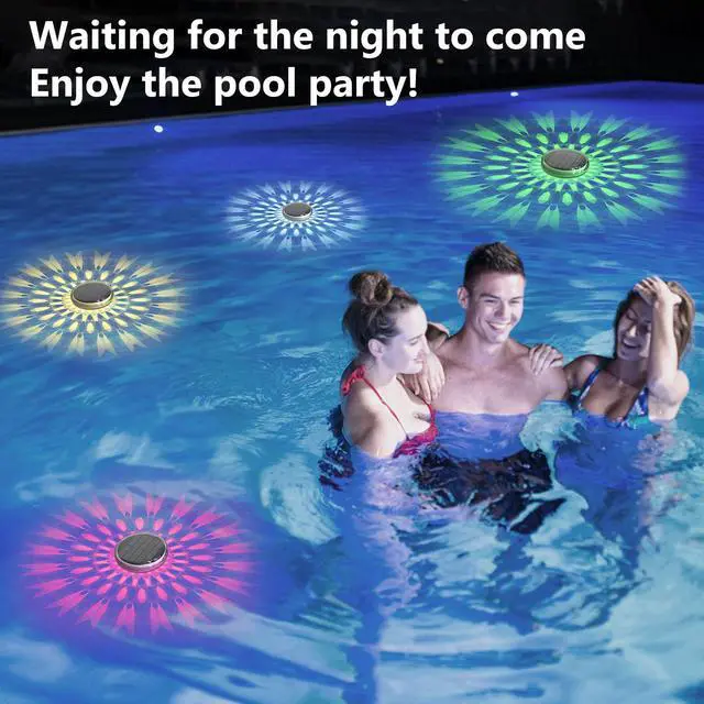 Alt view image 5 of 7 - Solar Rechargeable Floating Pool Lights(2 Pack), Pool Lights that Float with Remote Control, 9 Lighting, Timing Mode, IPX7 Waterproof for Inground Pool, Bathroom, Bathtub, Pool Party