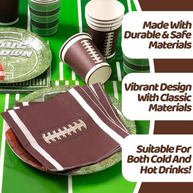 Alt view image 4 of 7 - Football Party Decorations - 100 Pcs Party Supplies Serve 24, Touch Down Banner, Plates, Tablecloth, Cup and Napkins for Birthday, Game Day and Tailgate Party