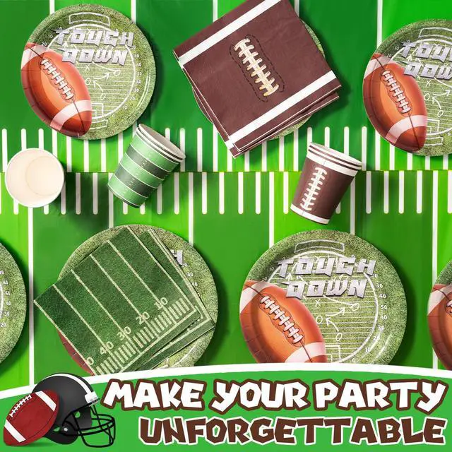 Alt view image 5 of 7 - Football Party Decorations - 100 Pcs Party Supplies Serve 24, Touch Down Banner, Plates, Tablecloth, Cup and Napkins for Birthday, Game Day and Tailgate Party