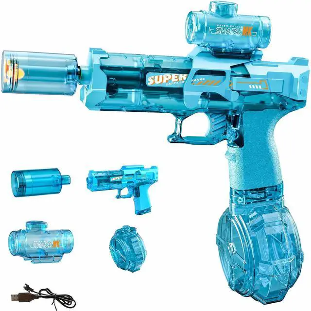 Main image of Electric Water Gun for Adults Kids, Transparent Automatic Squirt Watergun with Water Spray Sound and Led Lights, Summer Outdoor Water Pistol Pool Beach Party Toys for Boys Girls, Blue