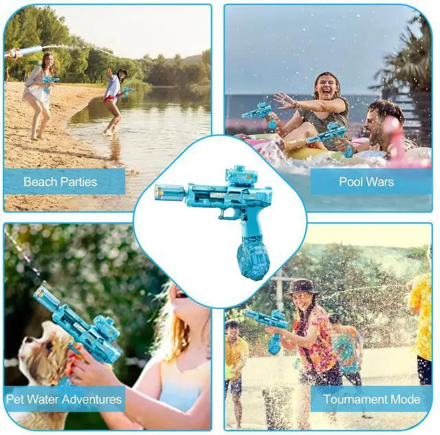 Alt view image 5 of 7 - Electric Water Gun for Adults Kids, Transparent Automatic Squirt Watergun with Water Spray Sound and Led Lights, Summer Outdoor Water Pistol Pool Beach Party Toys for Boys Girls, Blue
