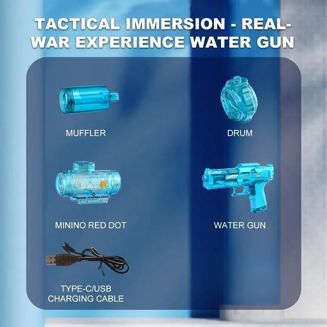 Alt view image 7 of 7 - Electric Water Gun for Adults Kids, Transparent Automatic Squirt Watergun with Water Spray Sound and Led Lights, Summer Outdoor Water Pistol Pool Beach Party Toys for Boys Girls, Blue