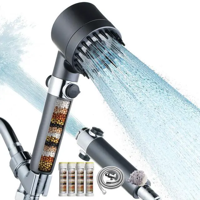 Main image of Filtered Shower Head with Handheld High Pressure 4 Spray Showerhead with Filters for Hard Water-Remove Chlorine ON/OFF Switch for Pets,With 79" Stainless Steel Hose,Bracket,4 Filters,Bath Loofah
