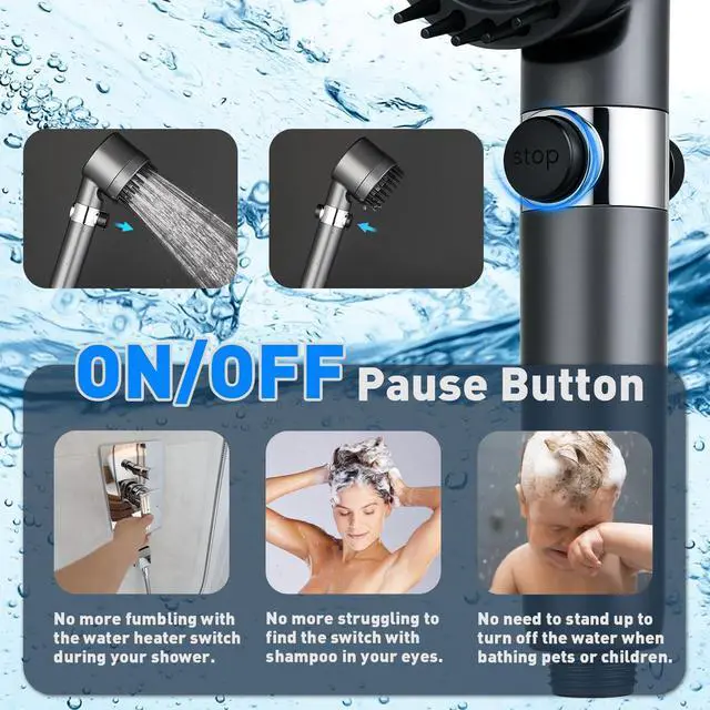 Alt view image 6 of 7 - Filtered Shower Head with Handheld High Pressure 4 Spray Showerhead with Filters for Hard Water-Remove Chlorine ON/OFF Switch for Pets,With 79" Stainless Steel Hose,Bracket,4 Filters,Bath Loofah