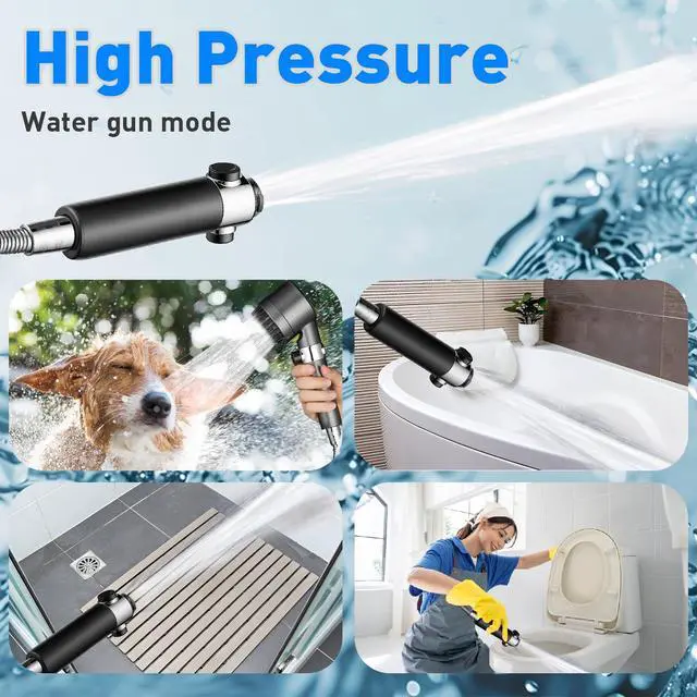 Alt view image 7 of 7 - Filtered Shower Head with Handheld High Pressure 4 Spray Showerhead with Filters for Hard Water-Remove Chlorine ON/OFF Switch for Pets,With 79" Stainless Steel Hose,Bracket,4 Filters,Bath Loofah