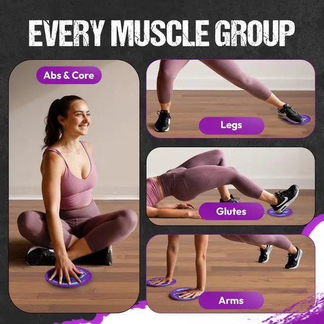 Alt view image 4 of 7 - Discs for Working Out - Exercise Sliders for Hardwood Floors 1 Pair Purple, Authentic Workout Sliders Disc for Full Body Resistance Workout, Includes 4 Streaming Video Workouts