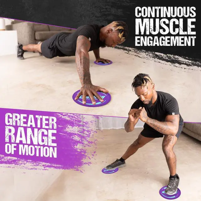 Alt view image 5 of 7 - Discs for Working Out - Exercise Sliders for Hardwood Floors 1 Pair Purple, Authentic Workout Sliders Disc for Full Body Resistance Workout, Includes 4 Streaming Video Workouts