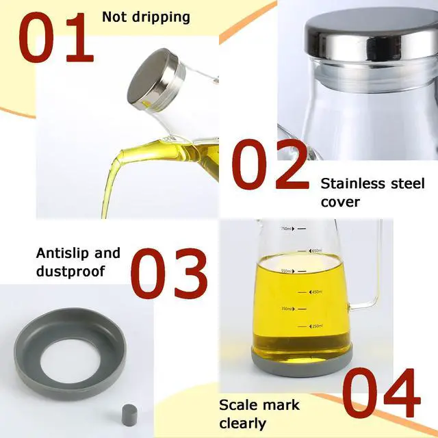 Alt view image 4 of 7 - Oil Dispenser for Kitchen,25OZ Oil Bottles Cooking Oil Dispenser with Drip Free Spout and Non Slip Bottom Fits in Home,Kitchen,Barbecue,Party (750ml)