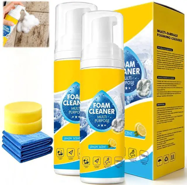 Main image of 4-in-1 Multi-Purpose Foam Cleaner, All-Purpose Deep Cleaning Spraywith Sponge & Towel for Car Interior, Kitchen Grease, Bathroom Tiles, Sofa Upholstery (2PCS)