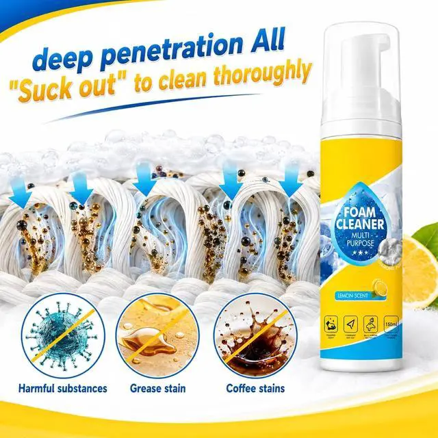 Alt view image 6 of 7 - 4-in-1 Multi-Purpose Foam Cleaner, All-Purpose Deep Cleaning Spraywith Sponge & Towel for Car Interior, Kitchen Grease, Bathroom Tiles, Sofa Upholstery (2PCS)