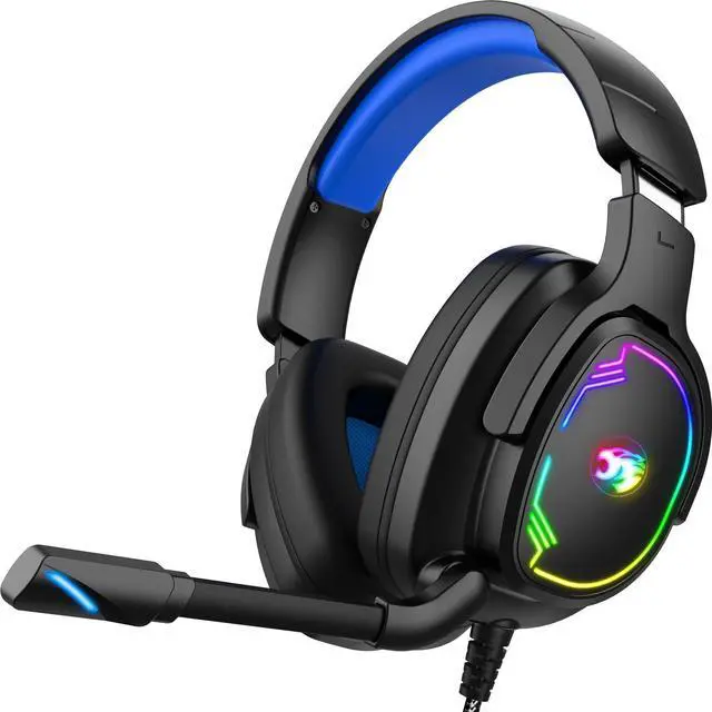 Main image of Gaming Headset for PS5 PS4 PC Xbox Series X|S Switch, 7.1 Stereo Surround Sound Over Ear Headphones with Noise Canceling Mic, RGB LED Light, Soft Memory Earmuffs for Gaming or Work (Blue)
