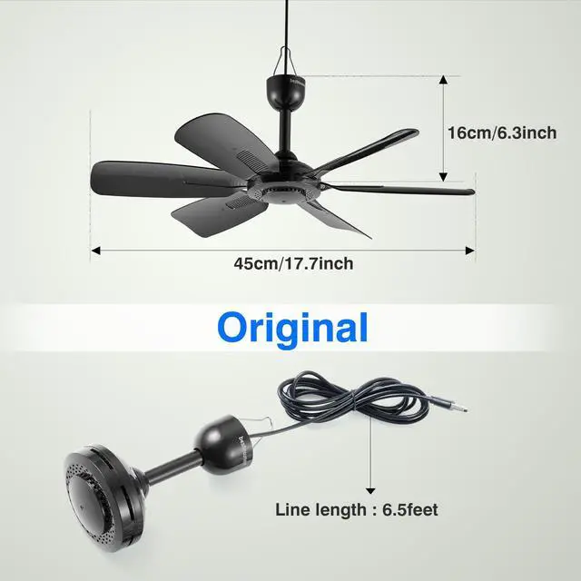 Alt view image 5 of 6 - 17.7" Inch Small Portable Ceiling Fan, USB Plug In, 5V DC Powered, 6 Blades, Indoor/Outdoor RV Camping Tent Canopy, GazeboBeachHanging, Quiet,black