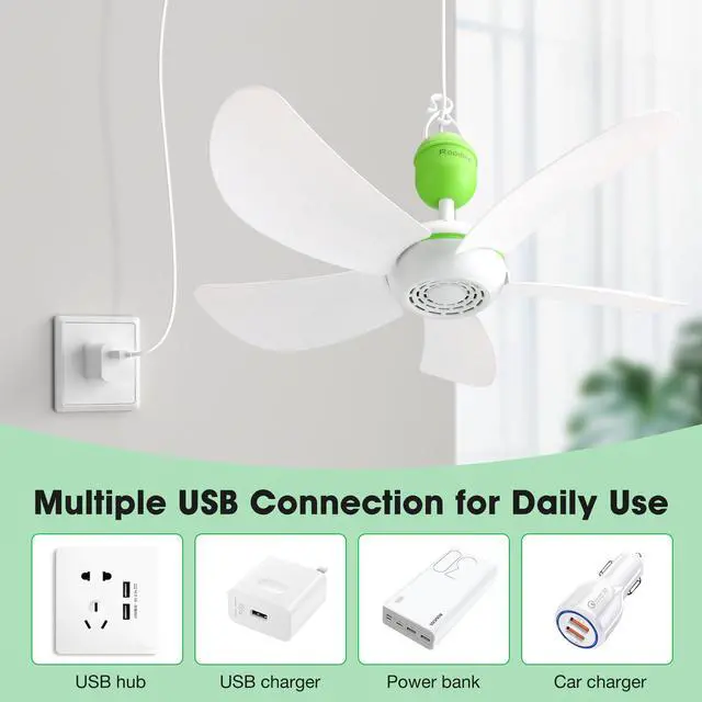 Alt view image 7 of 7 - 17" Portable USB Ceiling Fan for Camping Tent Outdoor Gazebo RV Cruise, 13.2 Ft Long Cord with on/off Button