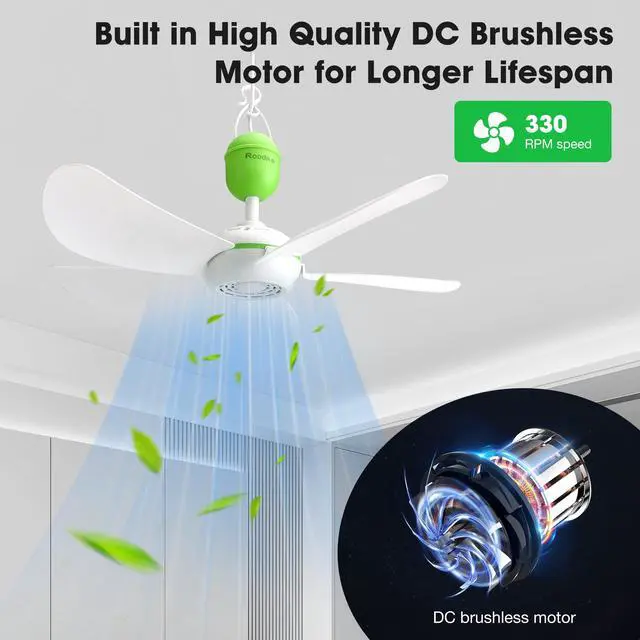 Alt view image 5 of 7 - 17" Portable USB Ceiling Fan for Camping Tent Outdoor Gazebo RV Cruise, 13.2 Ft Long Cord with on/off Button
