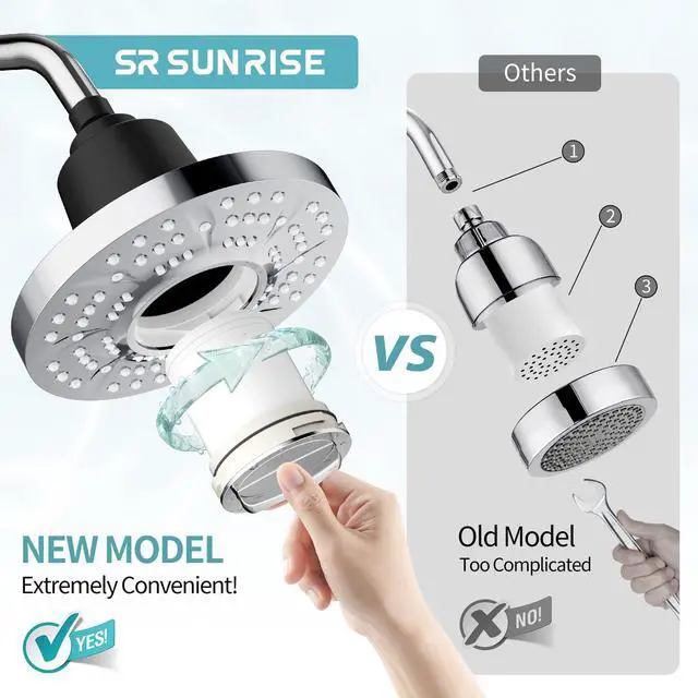Alt view image 4 of 5 - Filtered Shower Head with Filters, 20-Stage Shower Head Filter for Hard Water, Fixed Showerhead with Easy-Replace Cartridge to Remove Chlorine & Heavy Metals (7-Inch, Chrome)