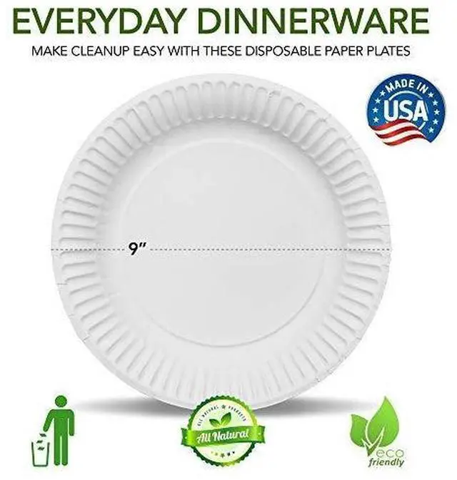 Alt view image 2 of 5 - 9-Inch Paper Plates Uncoated, Everyday Disposable Plates 9" Paper Plate Bulk, White, 200 Count