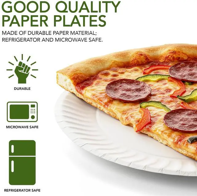 Alt view image 3 of 5 - 9-Inch Paper Plates Uncoated, Everyday Disposable Plates 9" Paper Plate Bulk, White, 200 Count