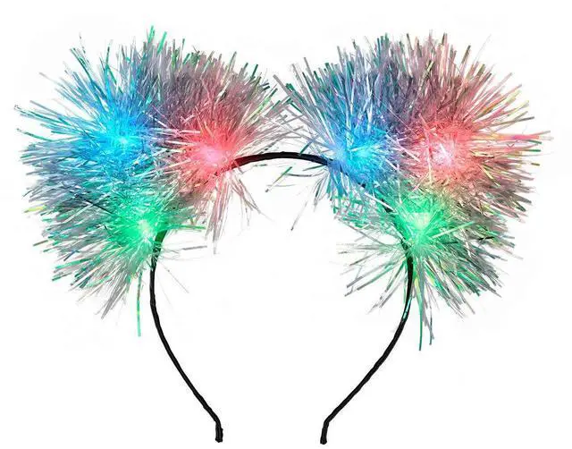 Alt view image 3 of 3 - Light Up Tinsel Kitty Cat Ear Headband with Color Change LED Lights
