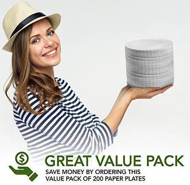 Alt view image 4 of 5 - 9-Inch Paper Plates Uncoated, Everyday Disposable Plates 9" Paper Plate Bulk, White, 200 Count