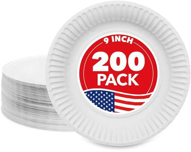 Main image of 9-Inch Paper Plates Uncoated, Everyday Disposable Plates 9" Paper Plate Bulk, White, 200 Count