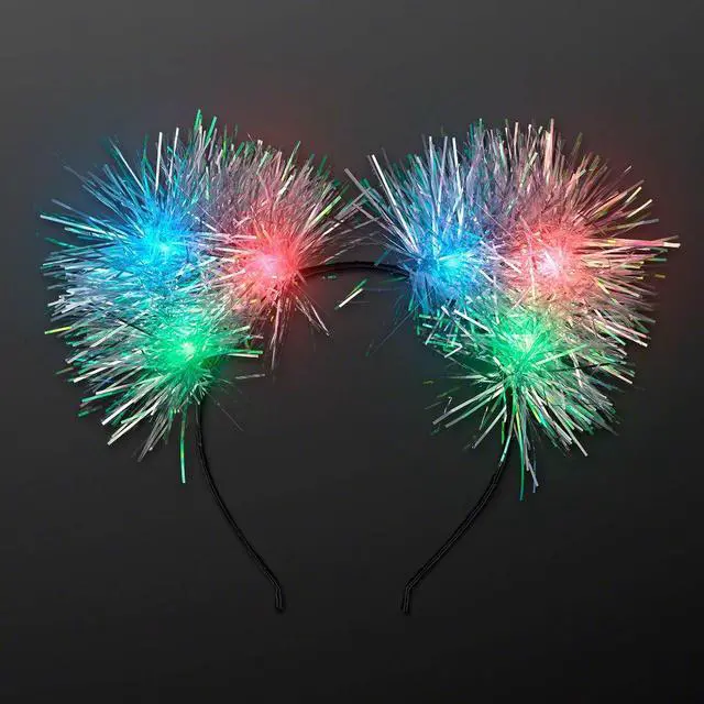 Alt view image 2 of 3 - Light Up Tinsel Kitty Cat Ear Headband with Color Change LED Lights