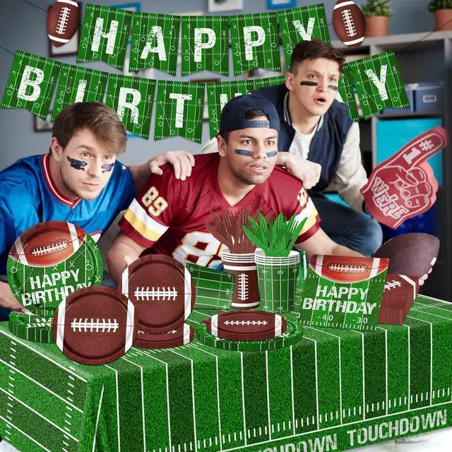 Alt view image 2 of 6 - Football Birthday Party Decorations Football Plates Napkins Tablecloth Banner Football Party Supplies Tableware Set for Football Game Day Tailgate Party Decorations, Serve 25