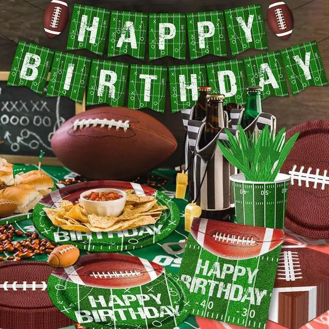 Alt view image 5 of 6 - Football Birthday Party Decorations Football Plates Napkins Tablecloth Banner Football Party Supplies Tableware Set for Football Game Day Tailgate Party Decorations, Serve 25